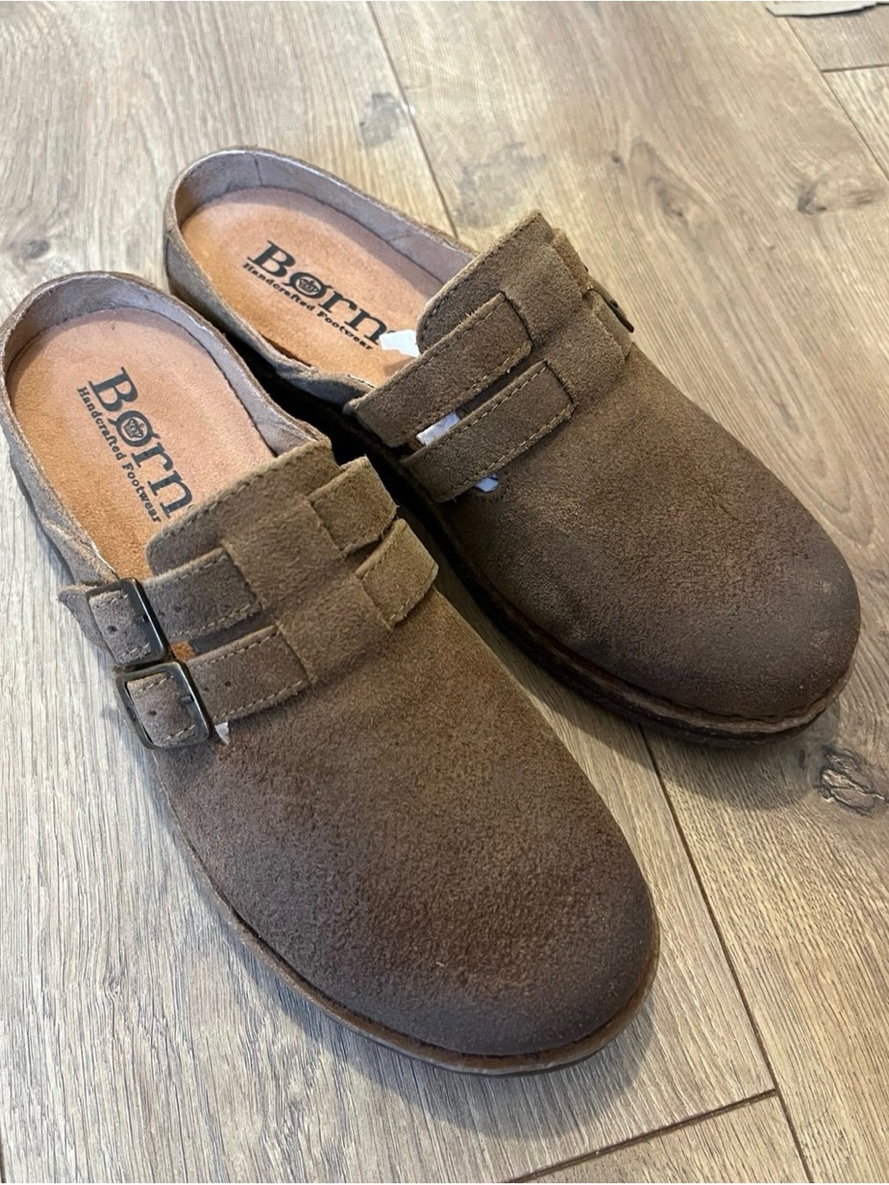 Born women’s Brown Suede Slip-On Clogs with Buckle size 7